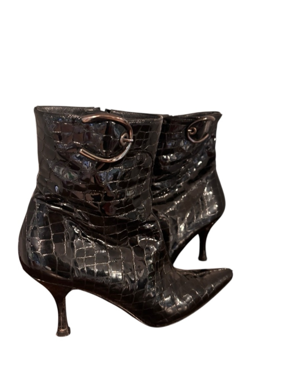 Black Croc-Embossed Pointed-Toe Ankle Boots VINTAGE